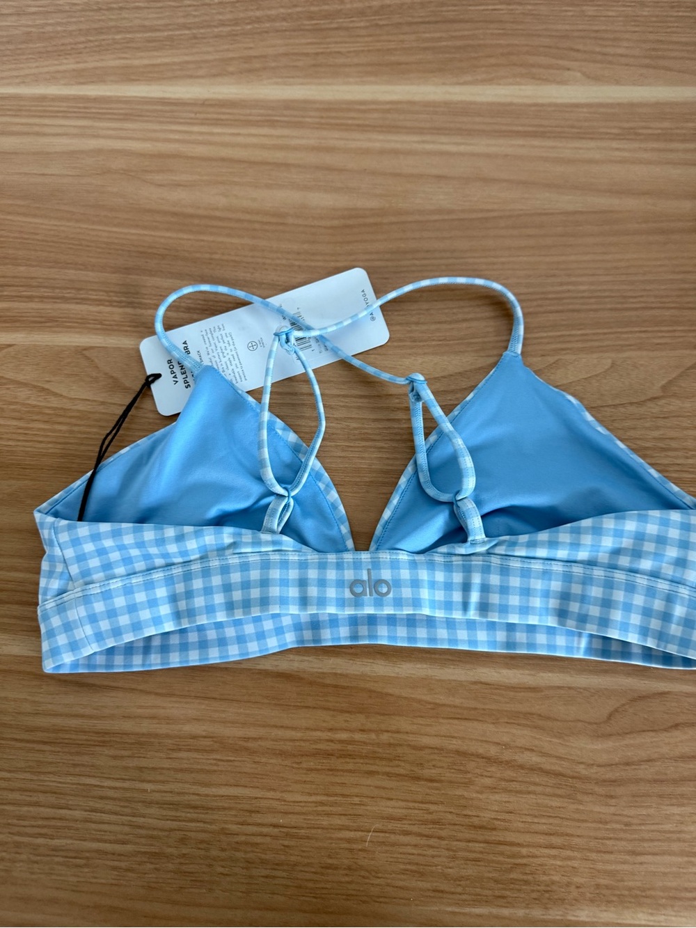 Alo Vapor Splendor Gingham Bra blue skies NWT Size Medium - Picture 5 of 8